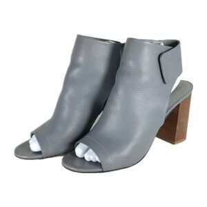 Vince Women's Faye US8,5M Gray Leather Cut-out Open Toe Ankle Strap Booties